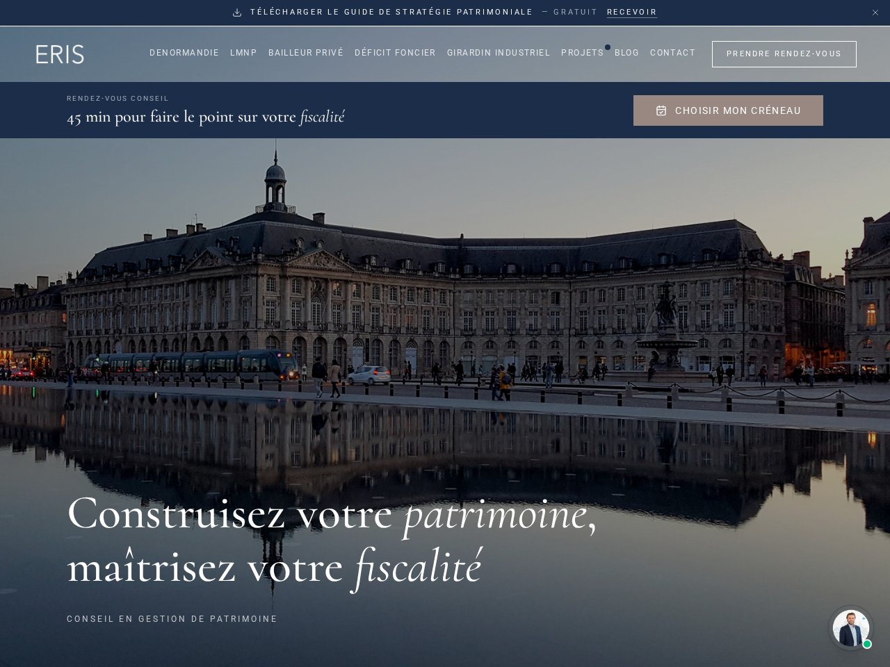 Capture du site Eris Patrimoine, gestion de patrimoine